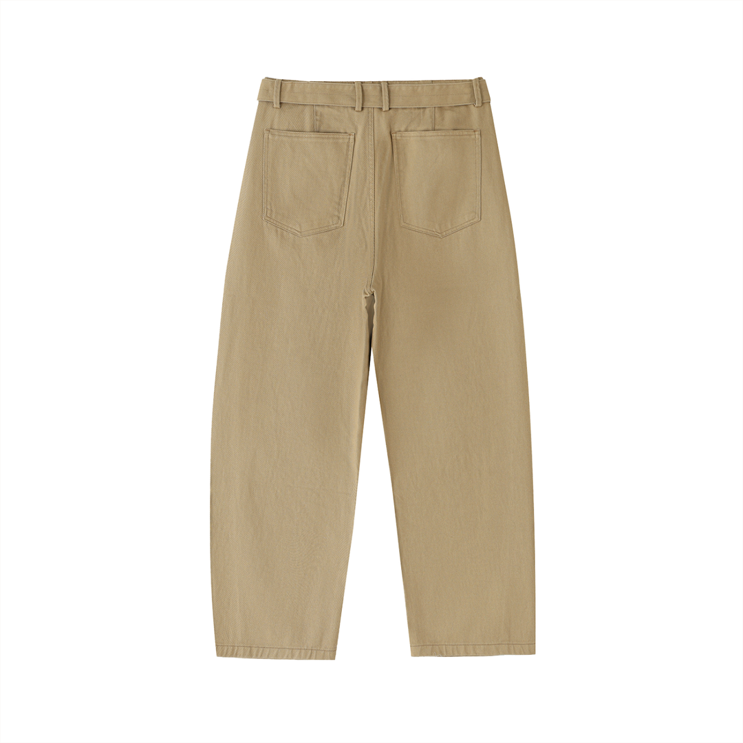 WOMEN PENT Belted Barrel-leg Chino Pants