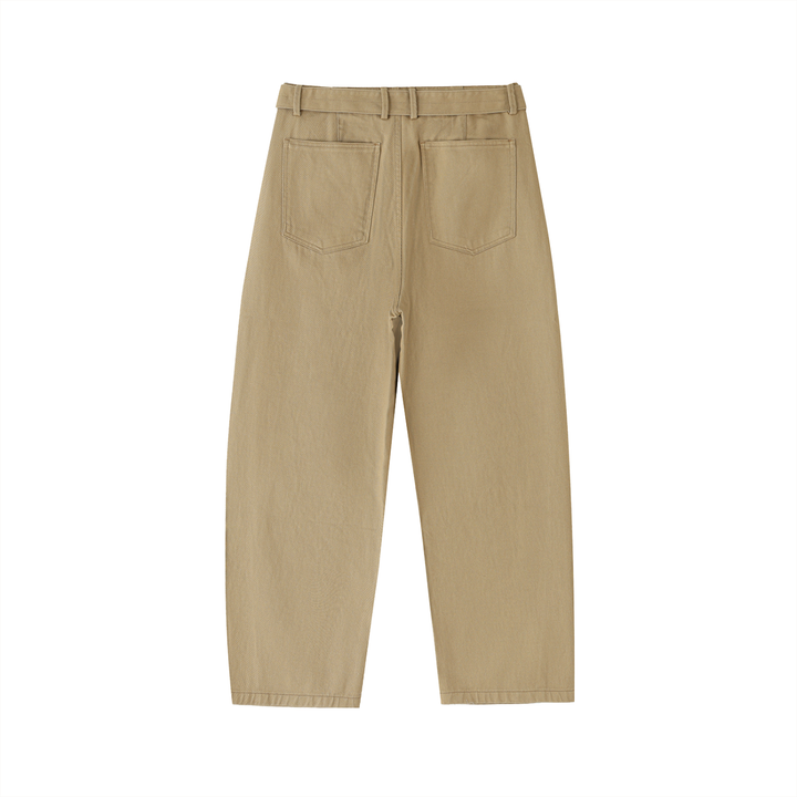 WOMEN PENT Belted Barrel-leg Chino Pants