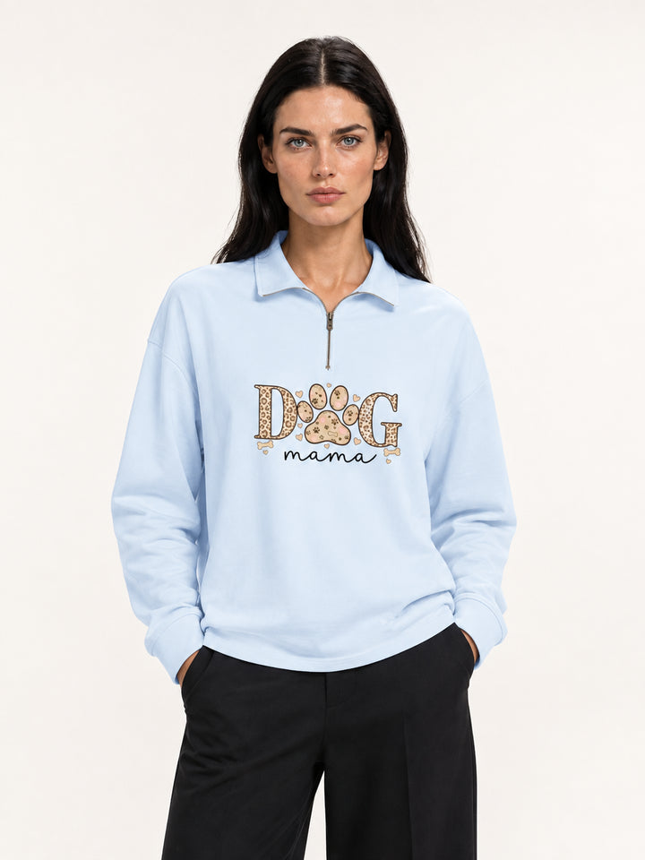 Dog Mama Leopard Paw Quarter-Zip Sweatshirt