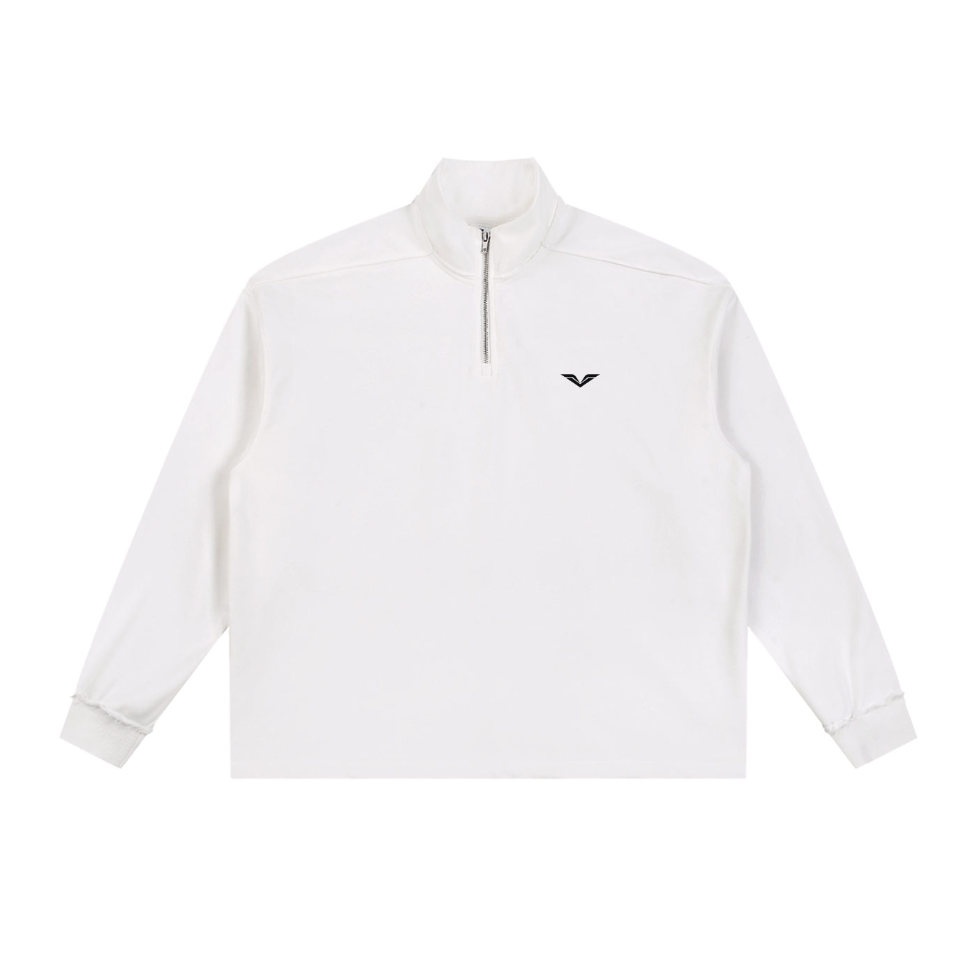 Wing Logo Half-Zip Rolled Edge Fleece — White in Beige, flat lay.