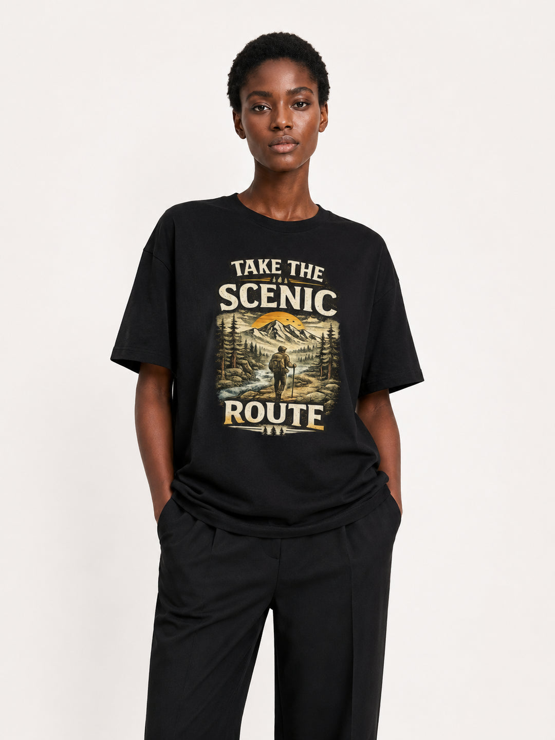 hiking lover Take The Scenic Route Vintage Mountain Poster Tee