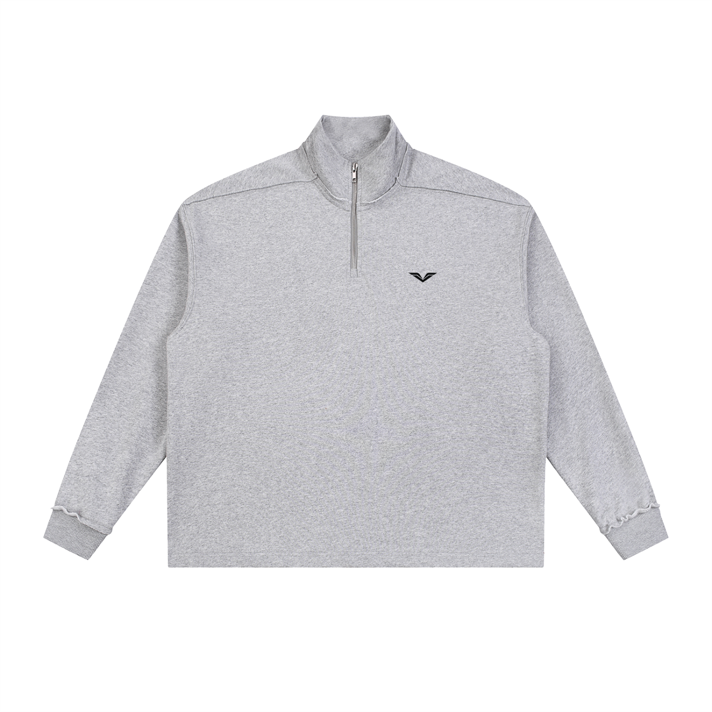 Wing Logo Half-Zip Rolled Edge Fleece — White in Flower Gray, flat lay.