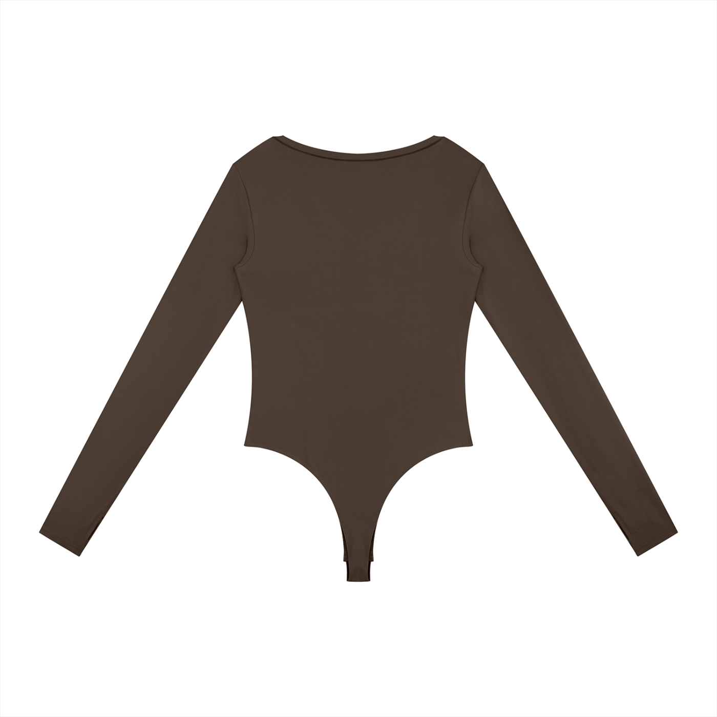 Wing Logo Long Sleeve Yoga Bodysuit in Coffee, back view.