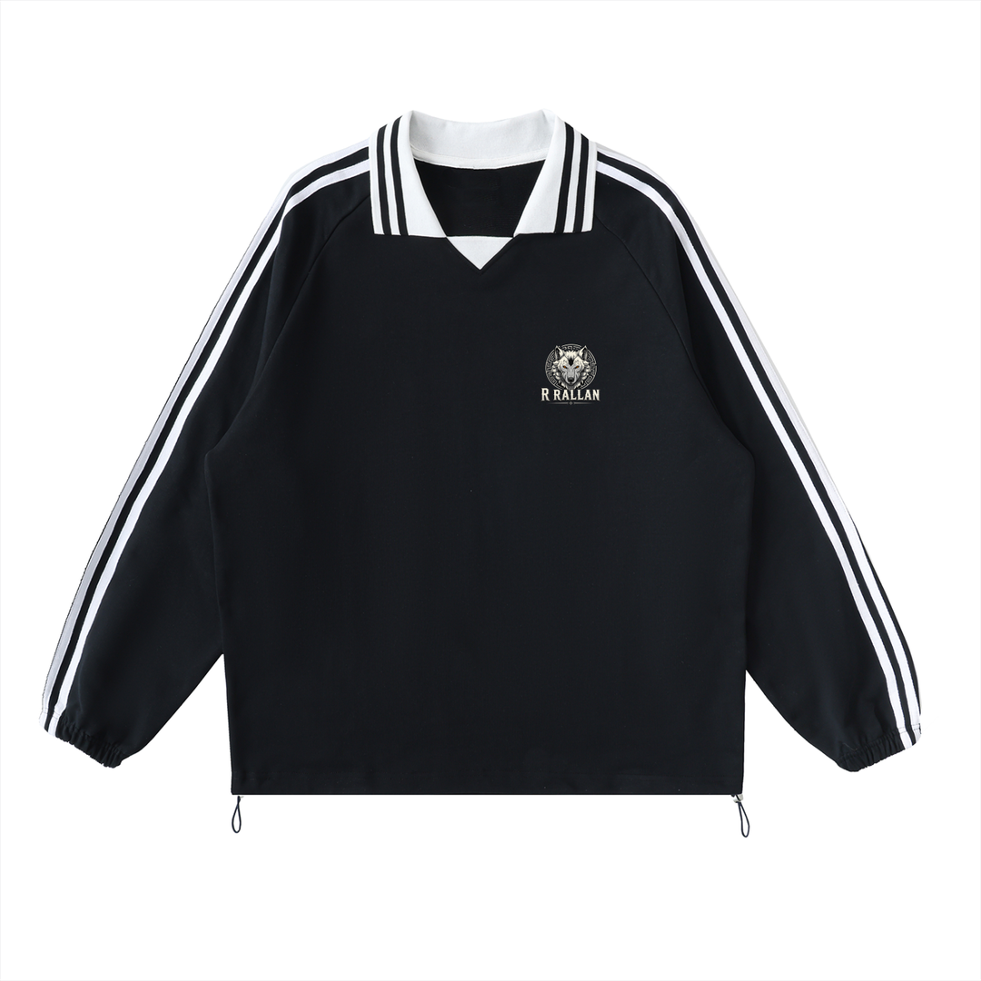 R rallan Contrast Striped Lapel Collar Sweatshirt