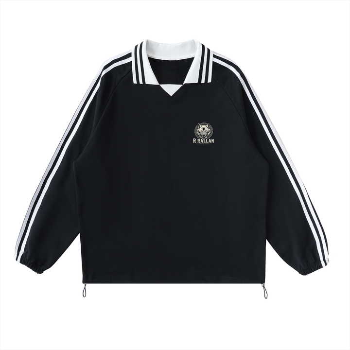 R rallan Contrast Striped Lapel Collar Sweatshirt