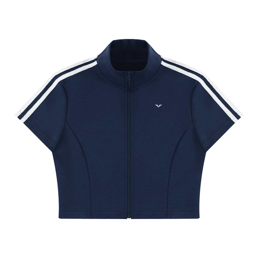 women t shirt Wing Logo Cropped Full-Zip Short Sleeve Top