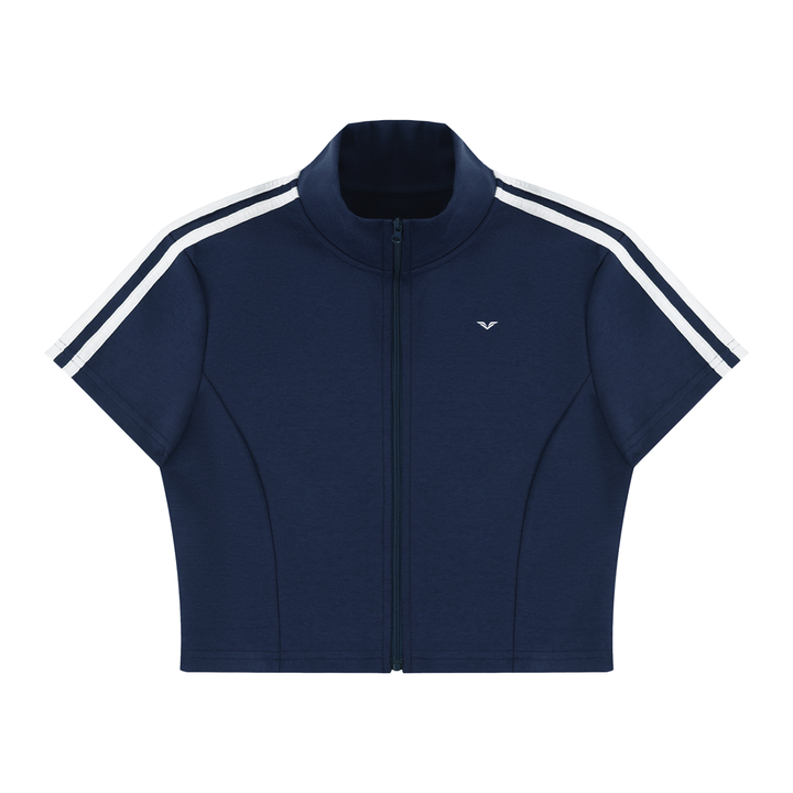 women t shirt Wing Logo Cropped Full-Zip Short Sleeve Top