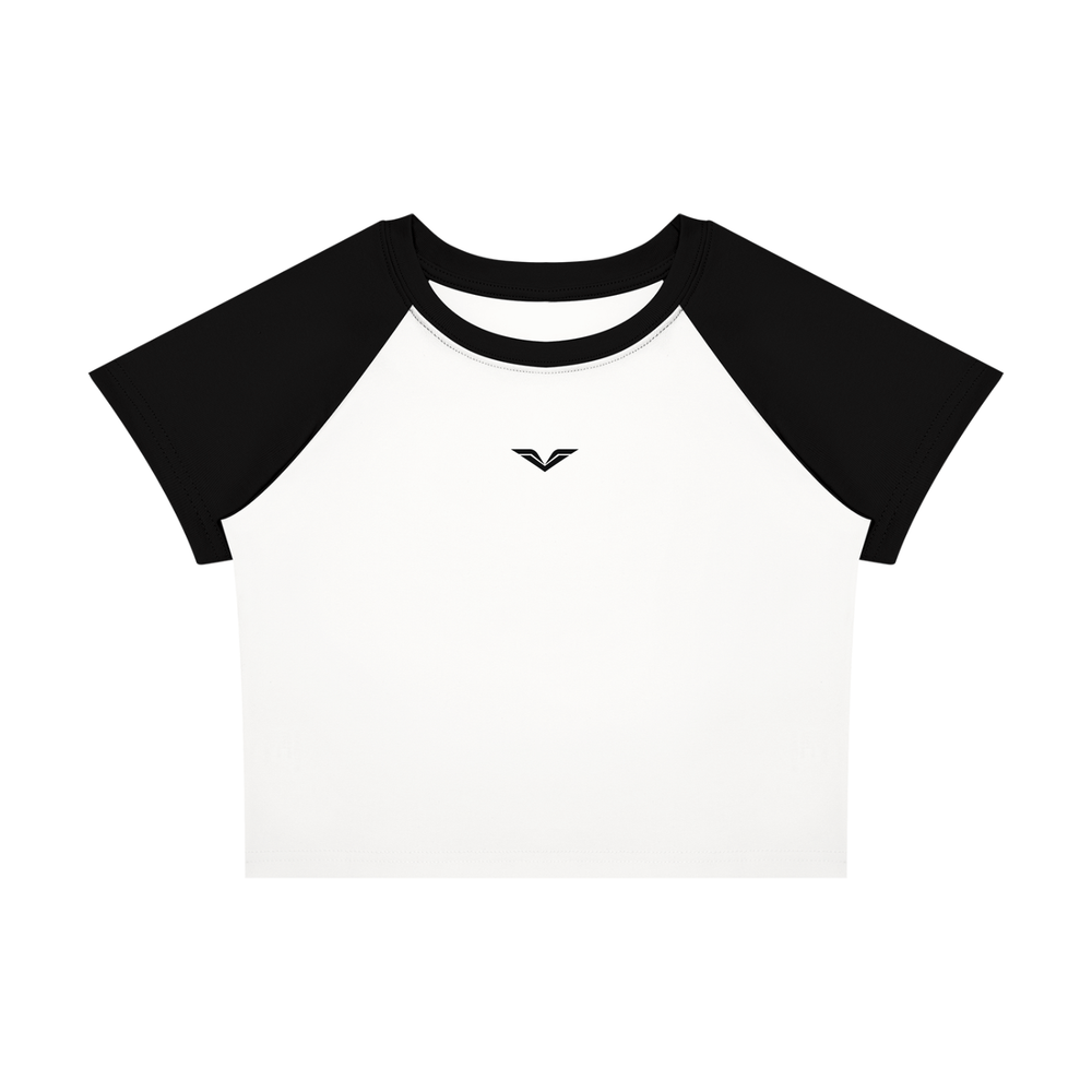 Wing Logo Raglan Colour-Block Baby Tee in White with Black, flat lay.
