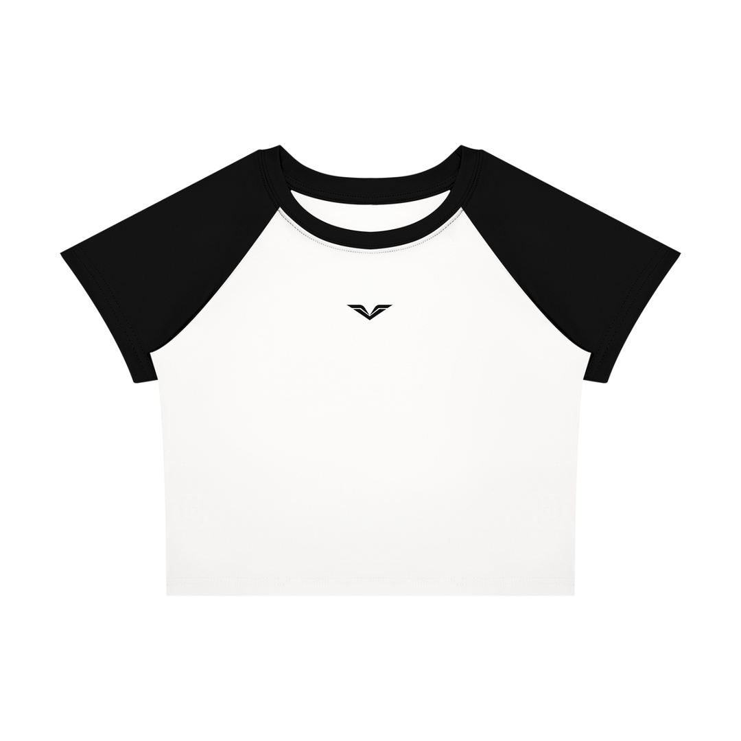 Wing Logo Raglan Colour-Block Baby Tee in White with Black, flat lay.