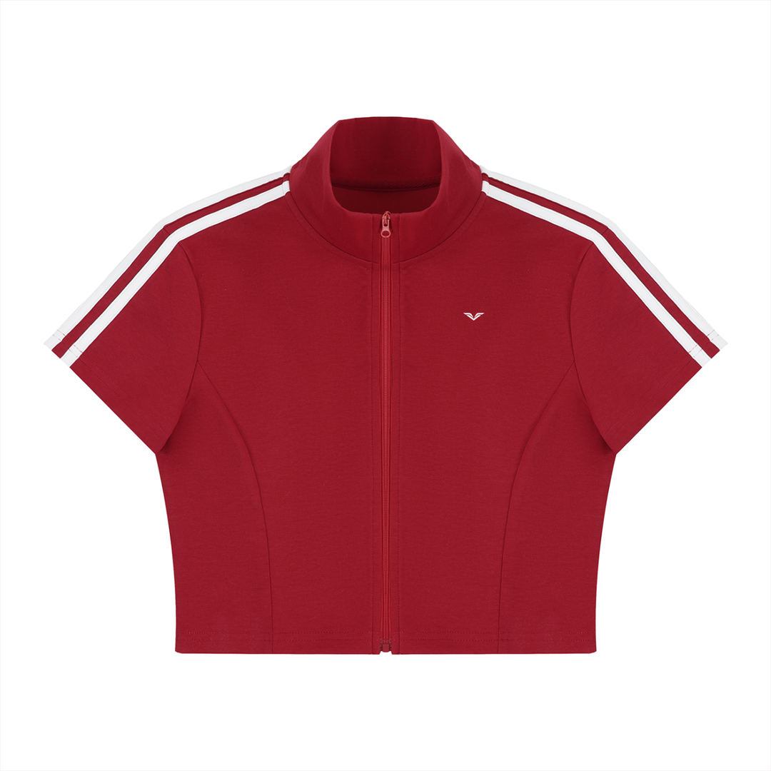 women t shirt Wing Logo Cropped Full-Zip Short Sleeve Top