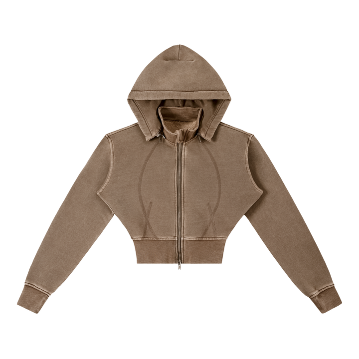 WOMEN HODDIES Vintage Washed Cropped Fleece Hoodie