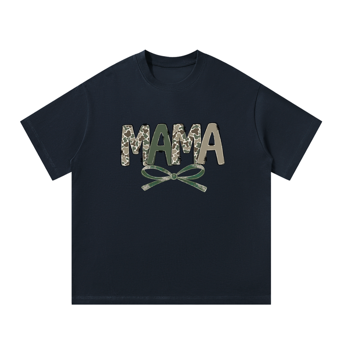 Mama Camo Letter Bow Faux Embroidery Tee