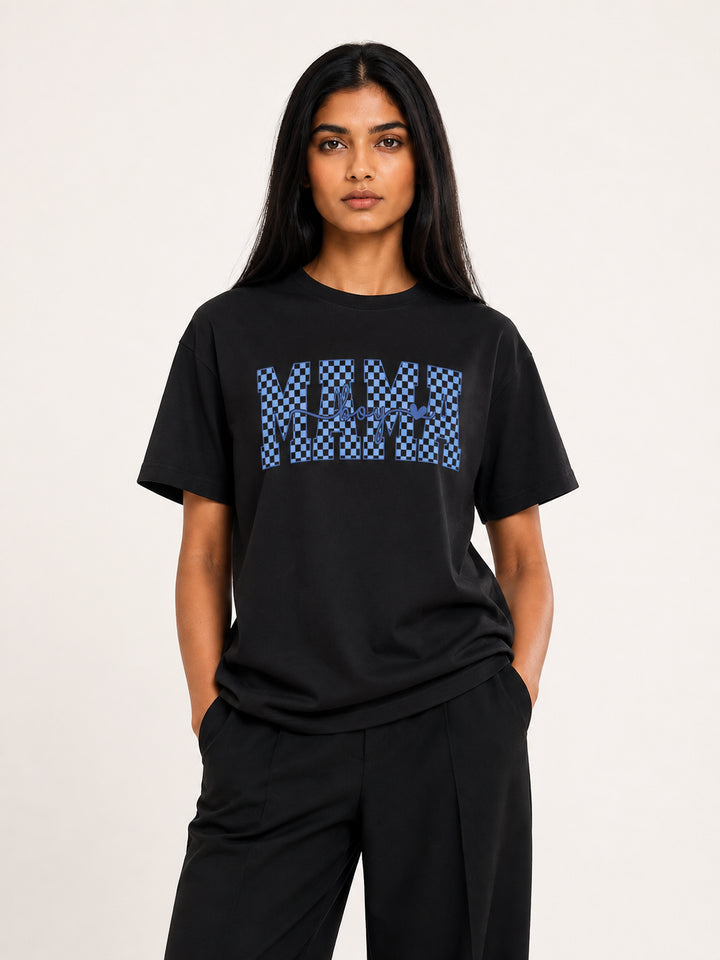mom lover Mama Checkerboard Retro Typography Tee