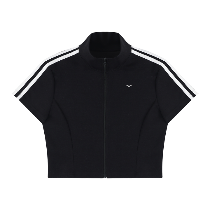 women t shirt Wing Logo Cropped Full-Zip Short Sleeve Top