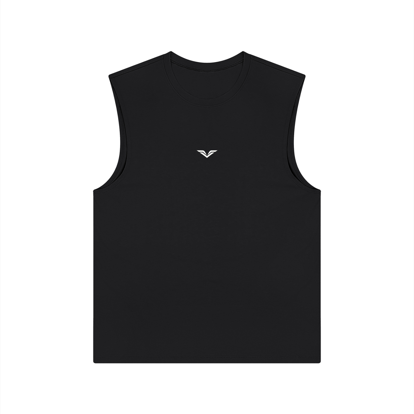 Wing Logo Performance Training Tank in Black, flat lay.