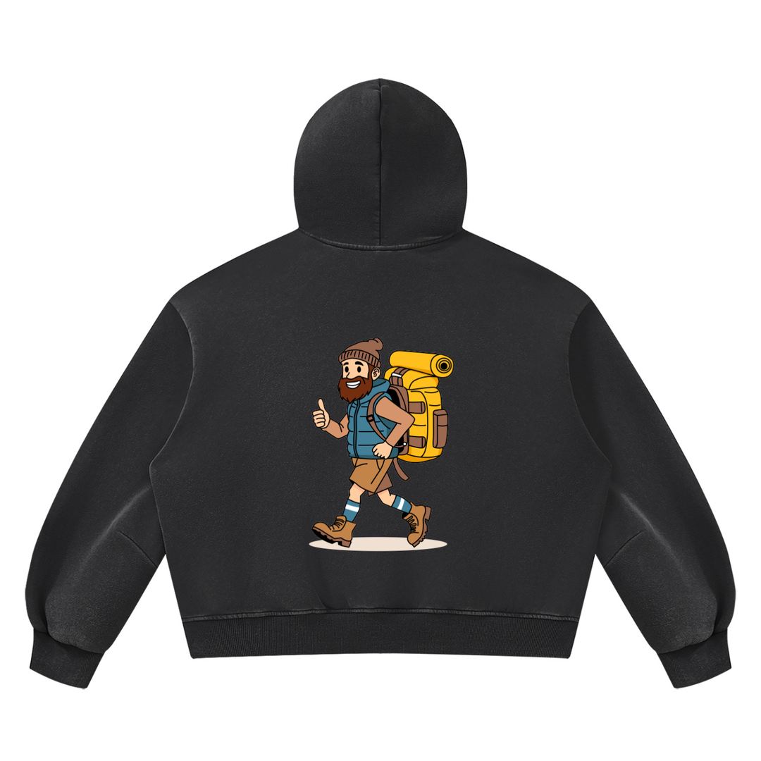 hiking lover Vintage Wash Boxy Fleece Hoodie