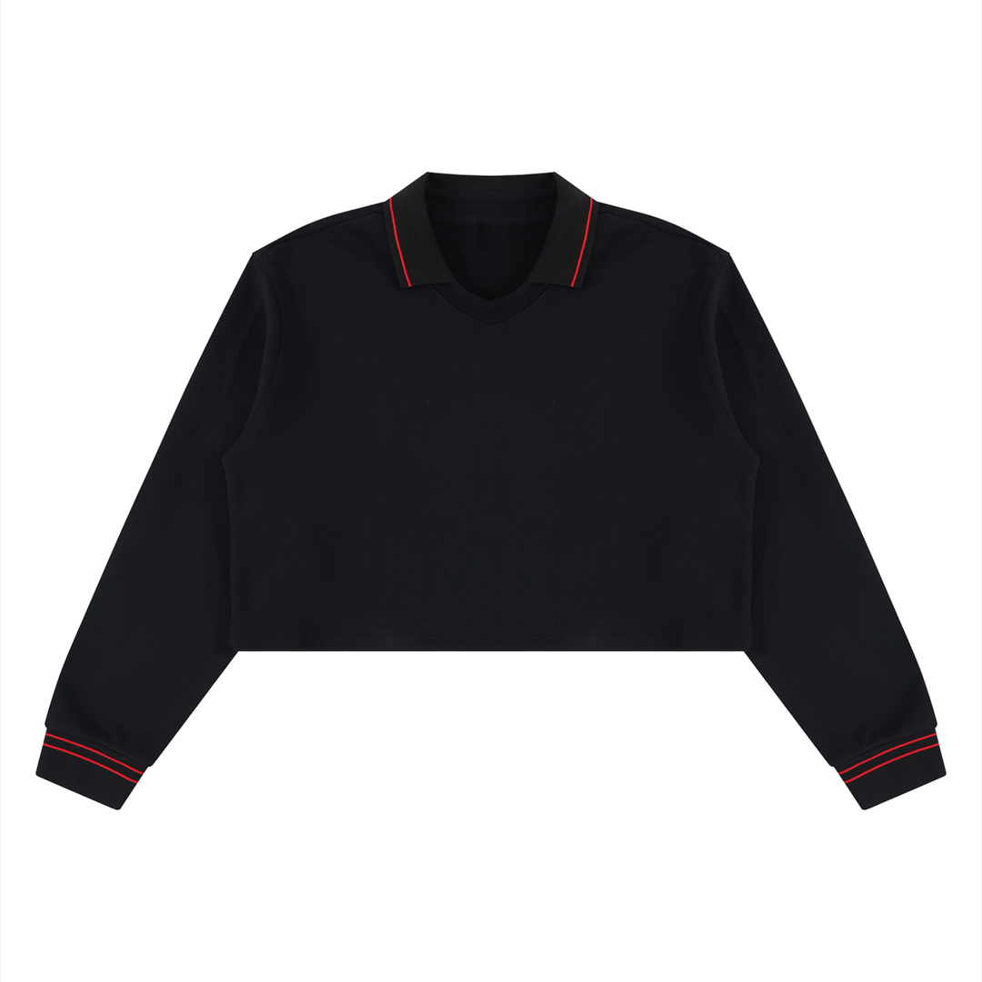 women hoddies Contrast Tipped Collared Crop Sweatshirt