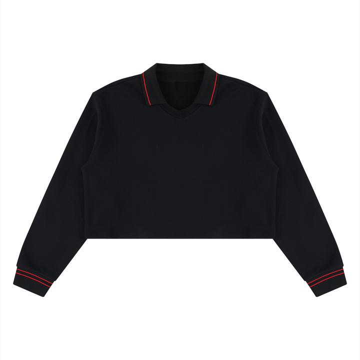 women hoddies Contrast Tipped Collared Crop Sweatshirt