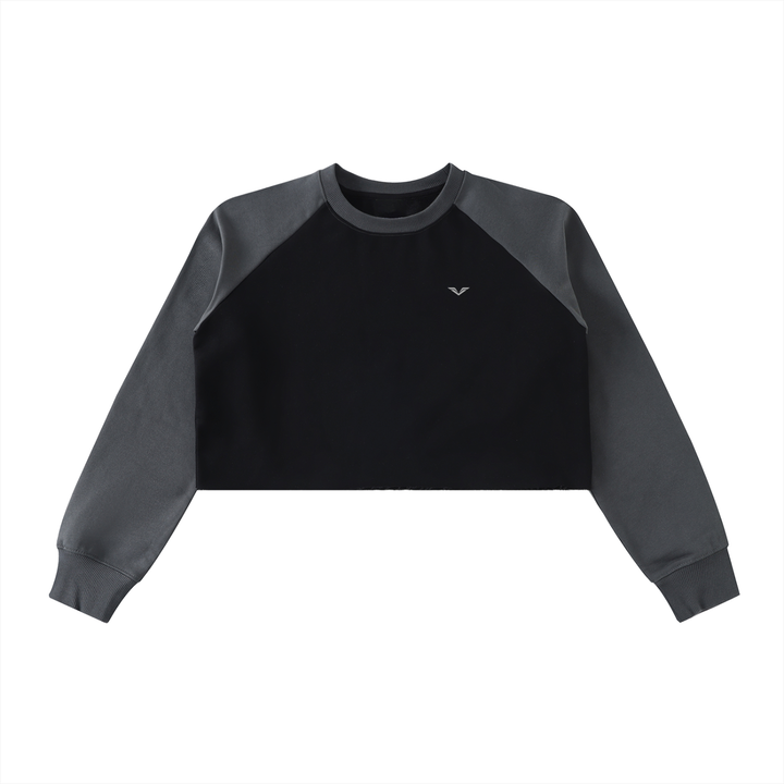 Wing Logo Raw Hem Colour-Block Crop Sweatshirt