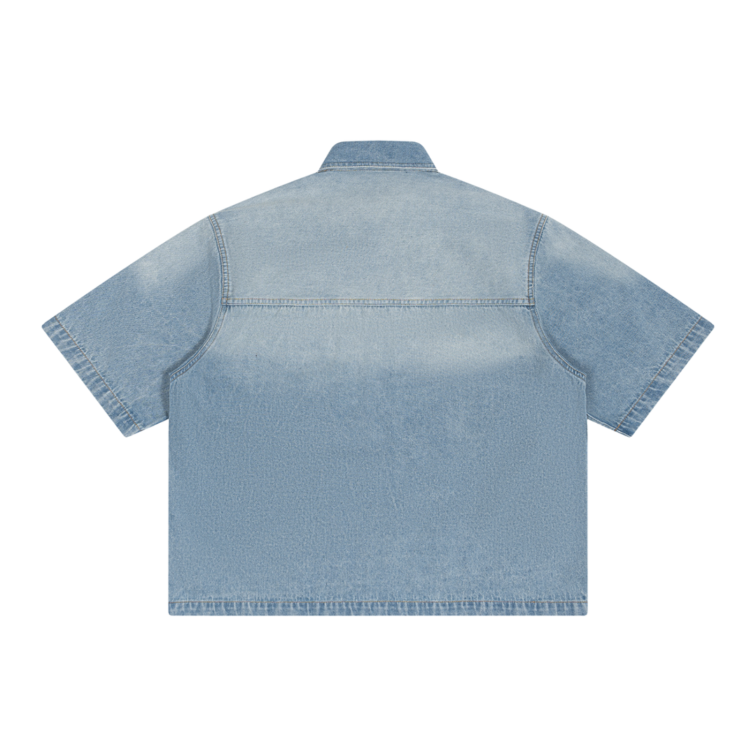 WOMEN TSHIRT  Vintage Wash Boxy Short Denim Shirt