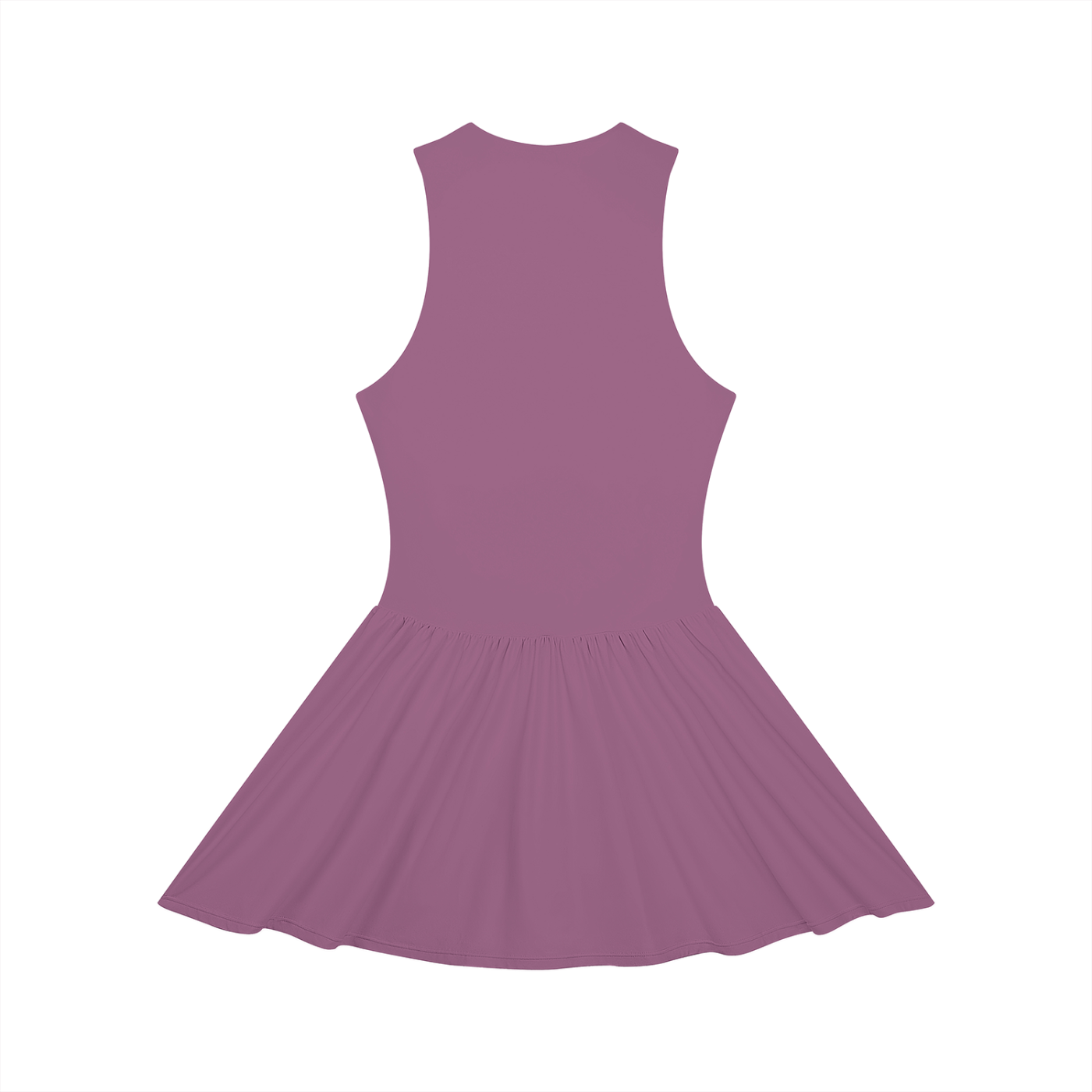Wing Logo Ruched Zip Front Dress — Mauve in Dark Purple, back view.
