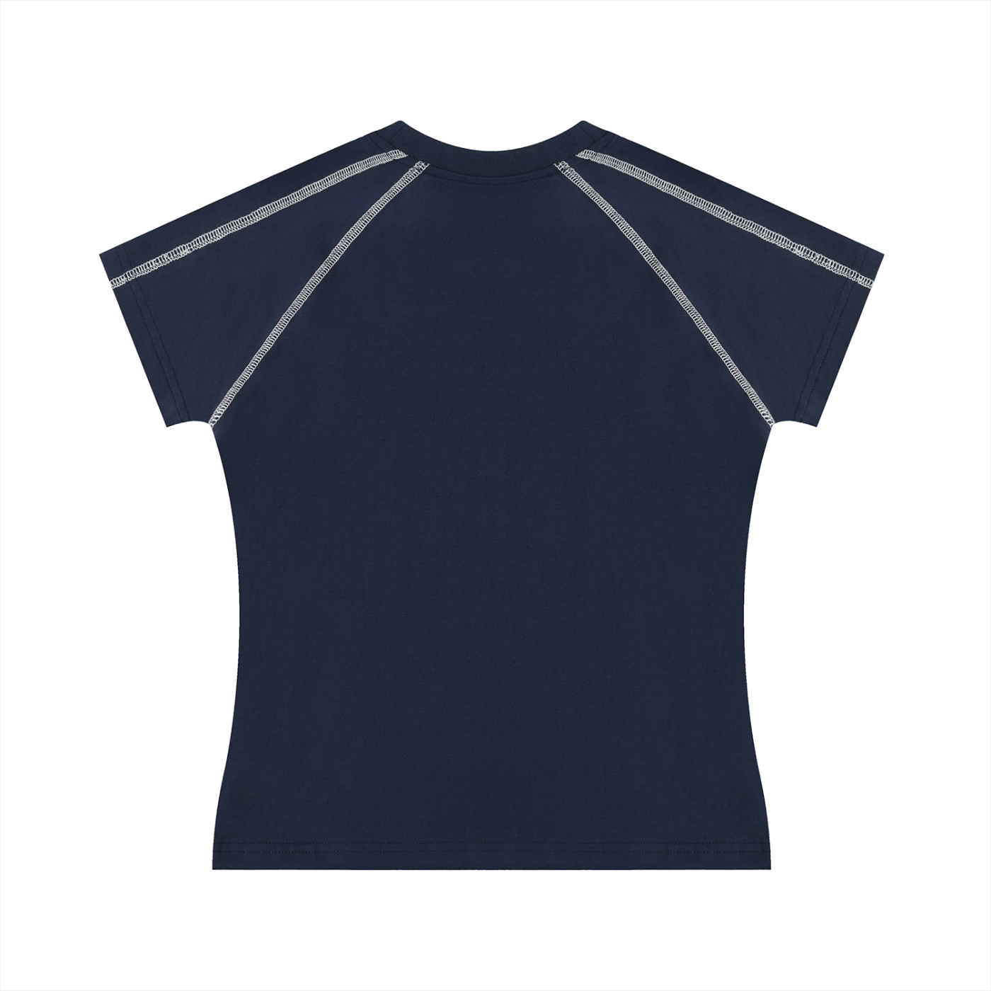 Wing Logo Contrast Stitch Raglan Tee in Navy Blue, back view.