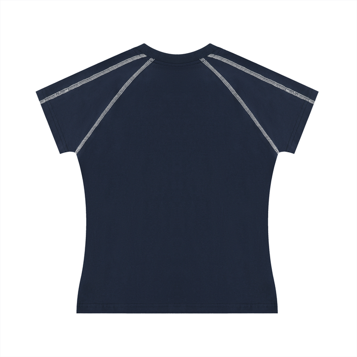 Wing Logo Contrast Stitch Raglan Tee in Navy Blue, back view.