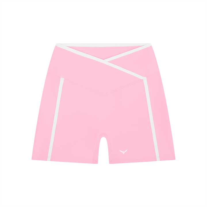 GALOVTE Colour-Block High-Rise Yoga Shorts in Light Pink, flat lay.