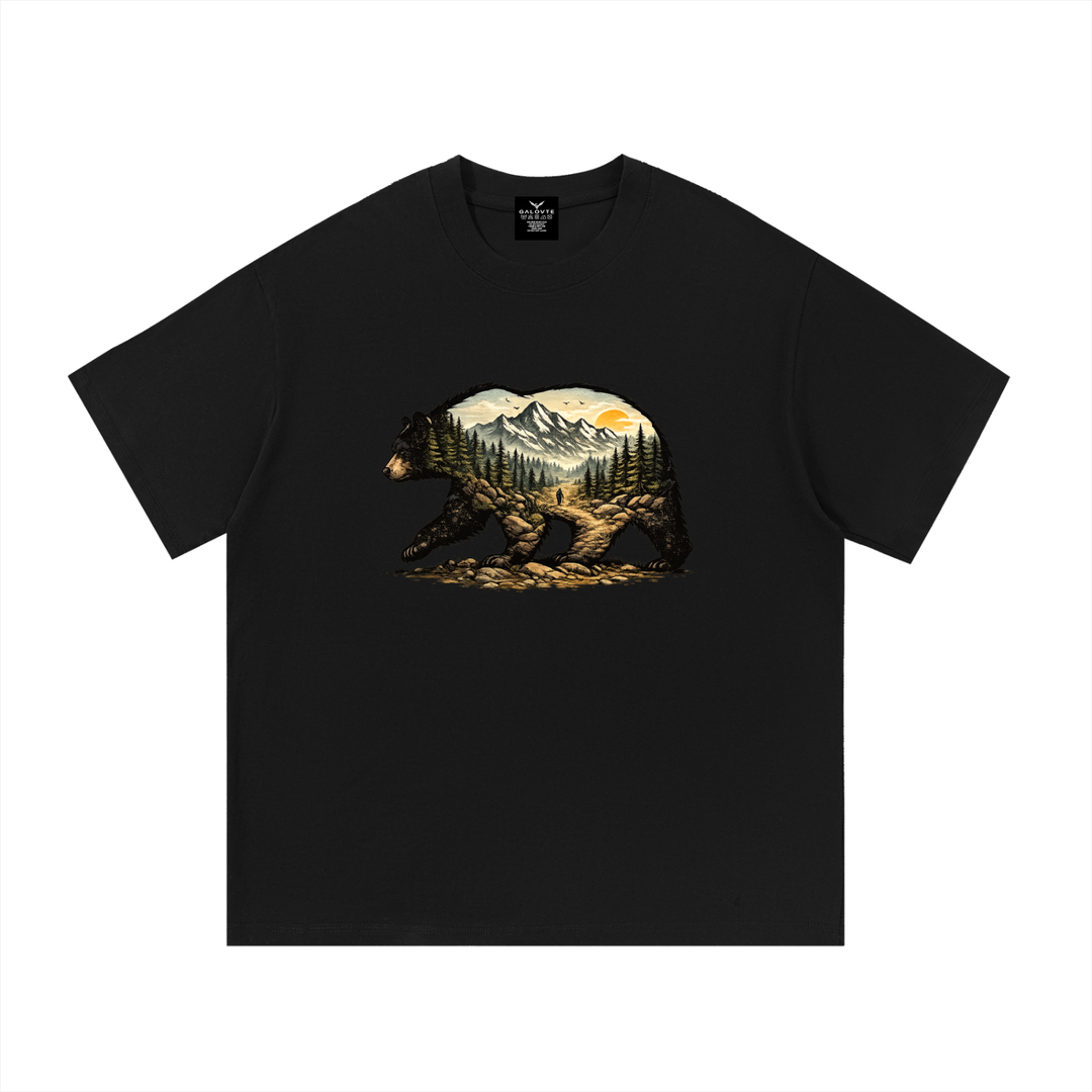 hiking lover Bear Double Exposure Mountain Landscape Tee