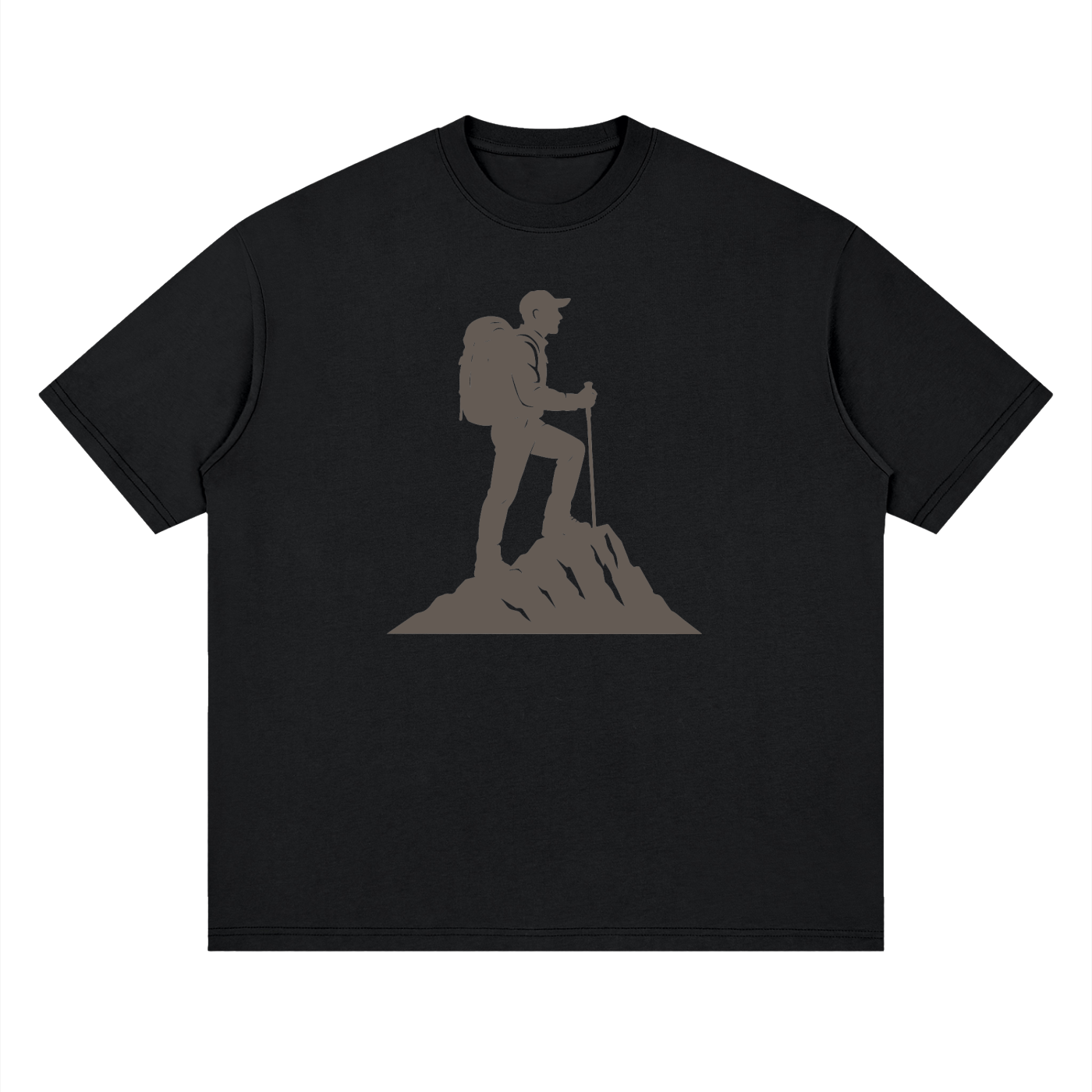 Summit Hiker Silhouette Tonal Print Tee in Black Beauty, flat lay.