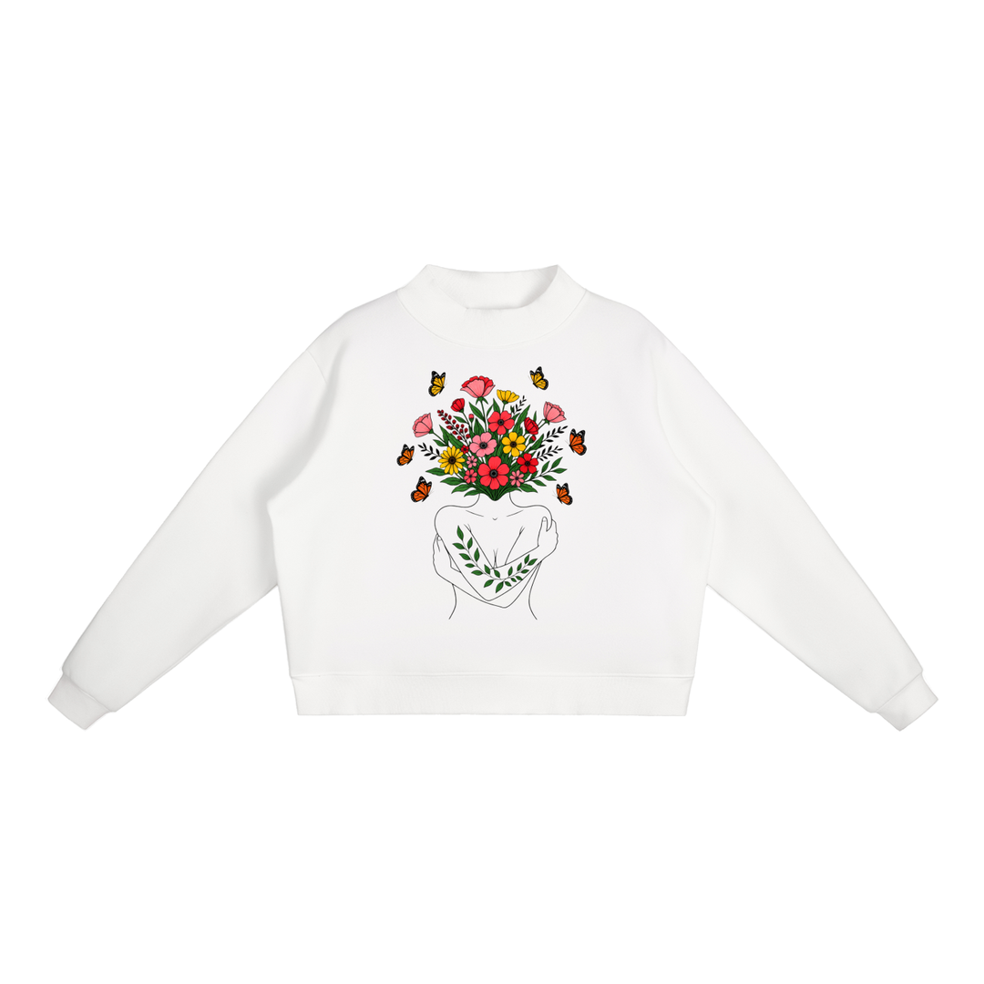 women graphic Essential Fleece Mock-Neck Crew Sweatshirt