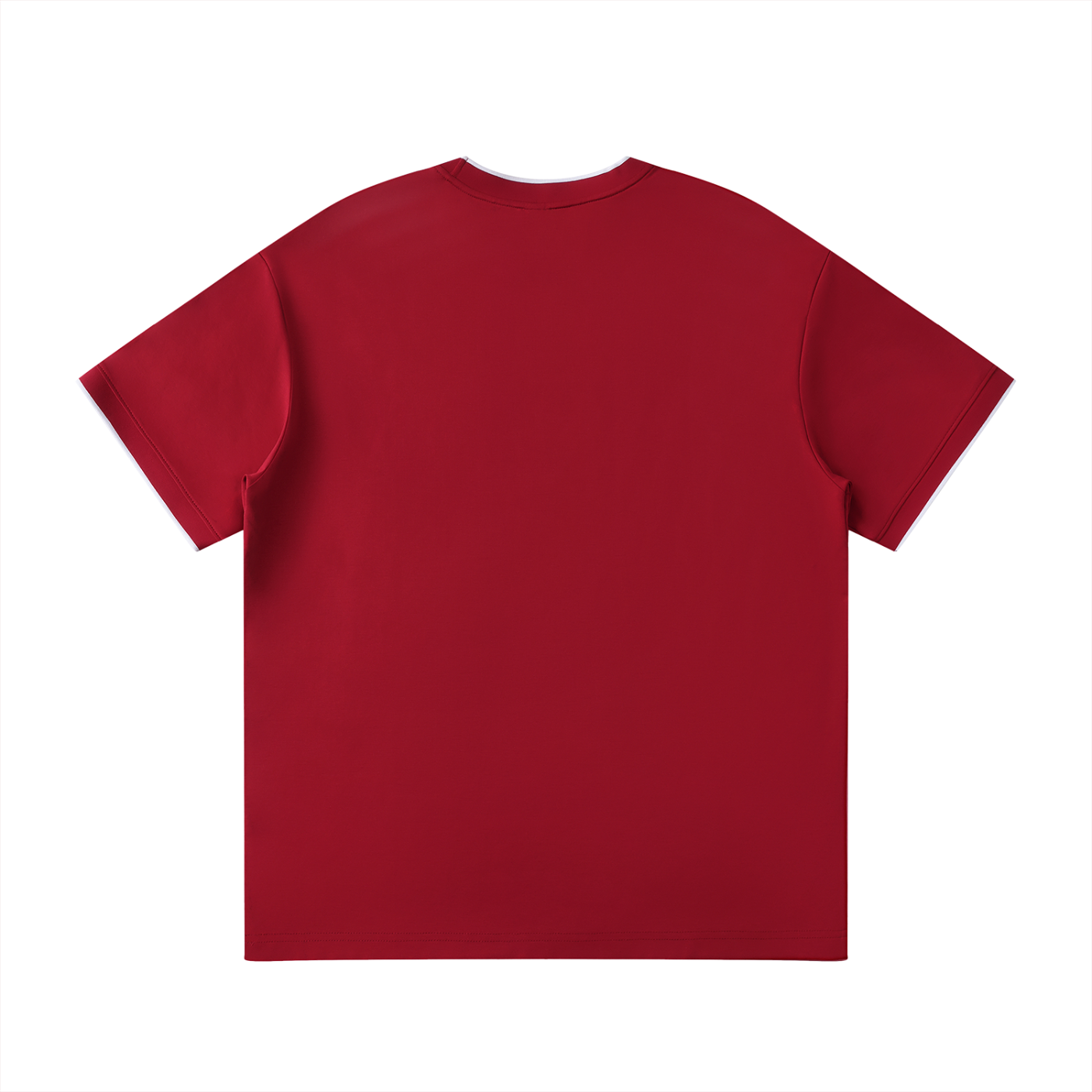 Wing Logo Contrast Tape Crewneck Tee in Wine Red, back view.