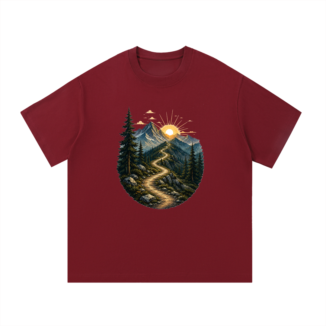 hiking lover Mountain Trail Sunrise Illustrated Cotton Tee