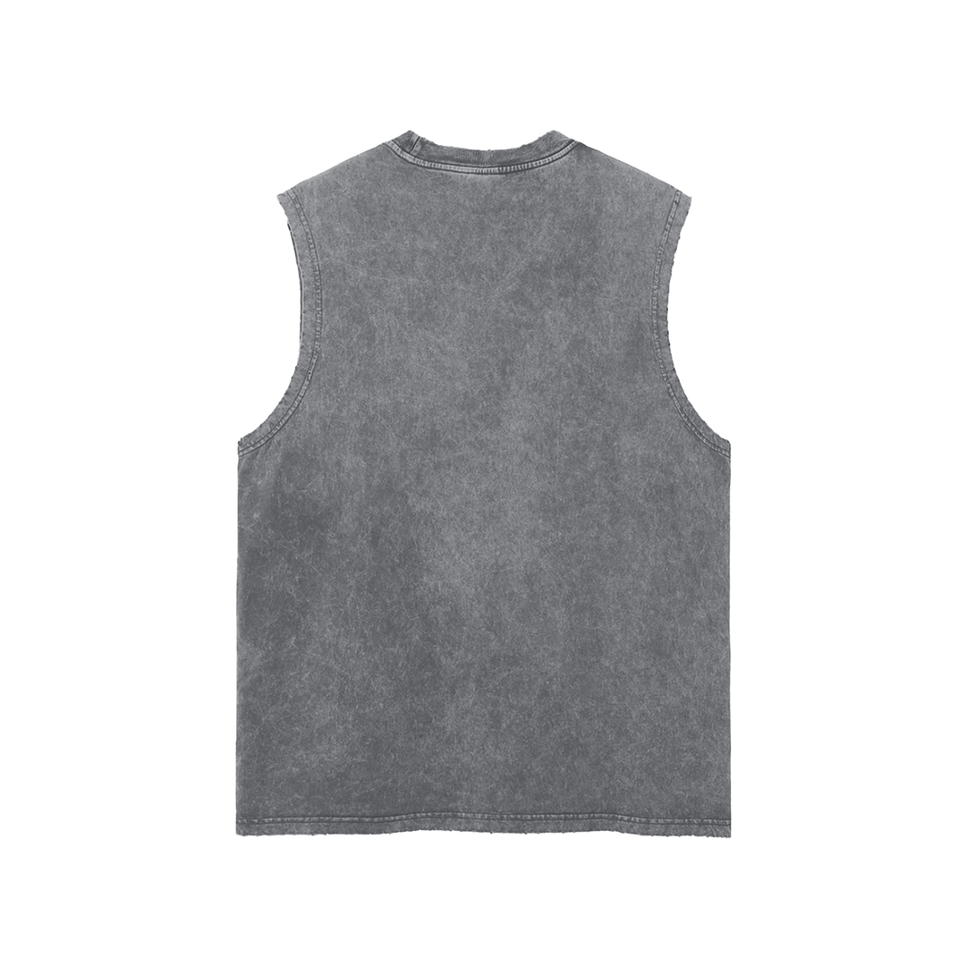 men gym wear Washed Frayed Hem Tank Top