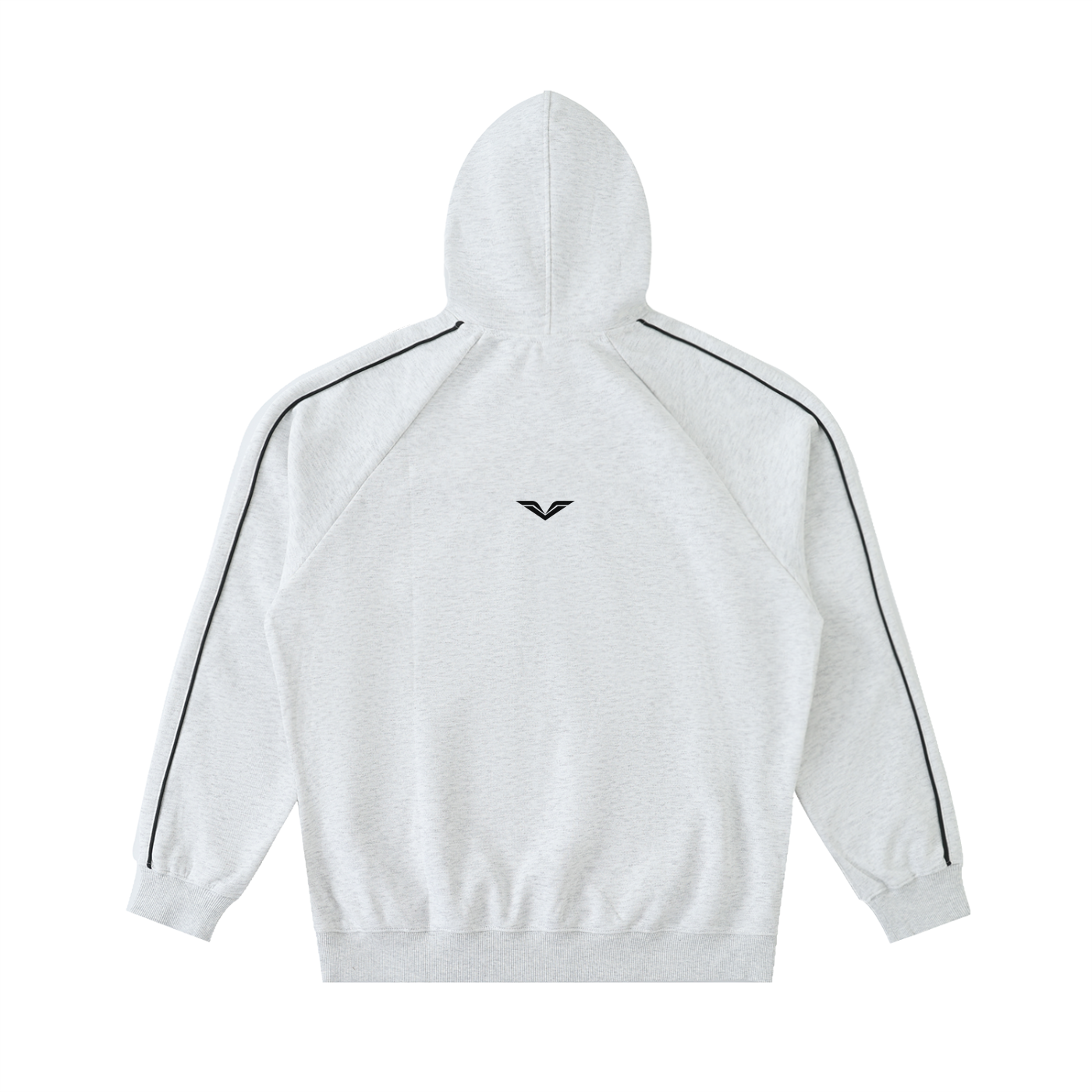 Wing Logo Contrast Piping Raglan Hoodie — Grey in White Gray, back view.