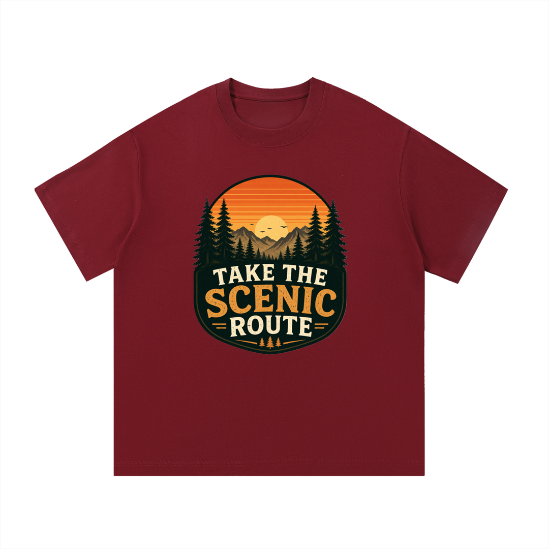 hiking lover Take The Scenic Route Retro Sunset Badge Tee