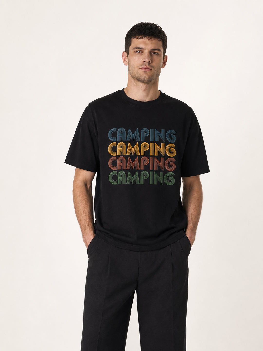 hiking lover Camping Retro Seventies Repeat Typography Tee