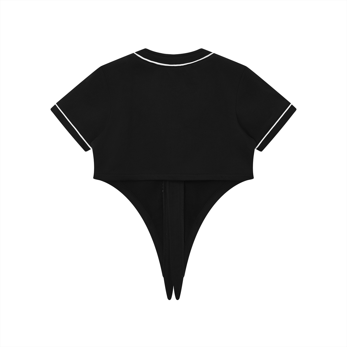Galovte Script Piped Baseball Crop Jersey in Black, back view.
