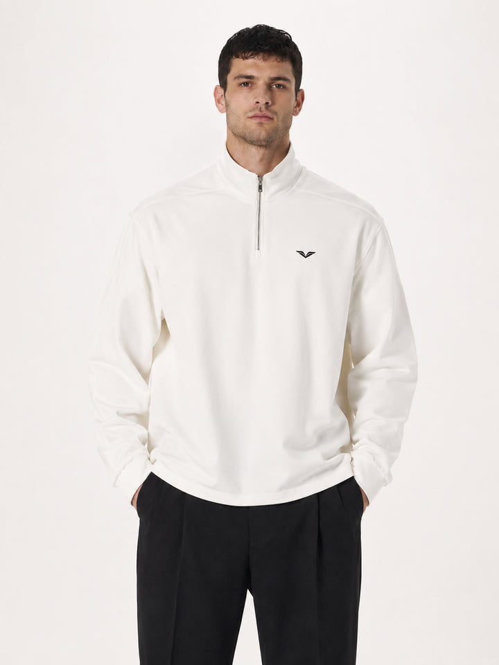 MEN HODDIES Wing Logo Half-Zip Rolled Edge Fleece — White