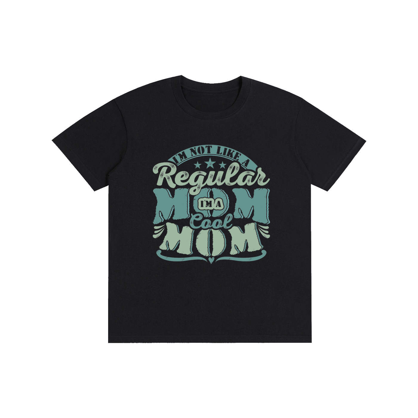 Not A Regular Mom I'm A Cool Mom Retro Tee in Classic Black, flat lay.