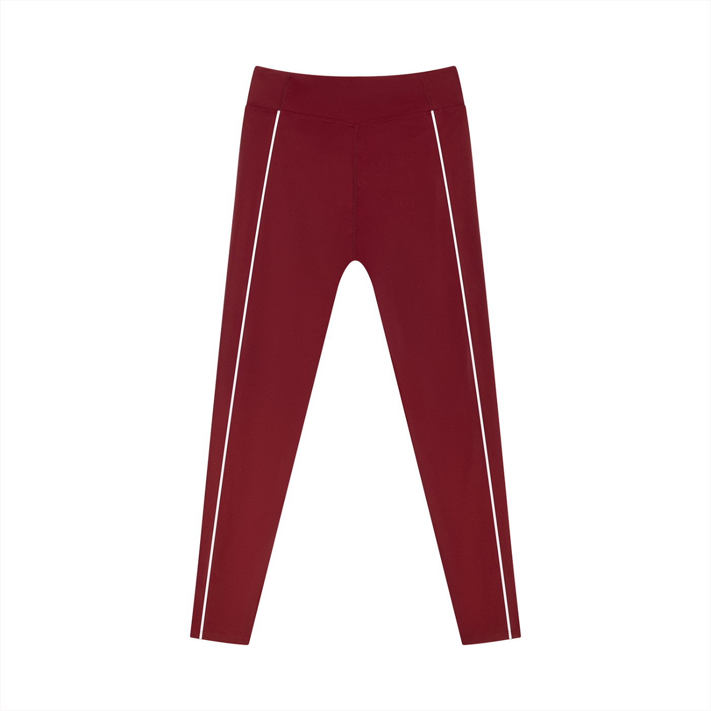 Wing Logo Contrast Piping High-Waist Leggings in Wine Red, back view.