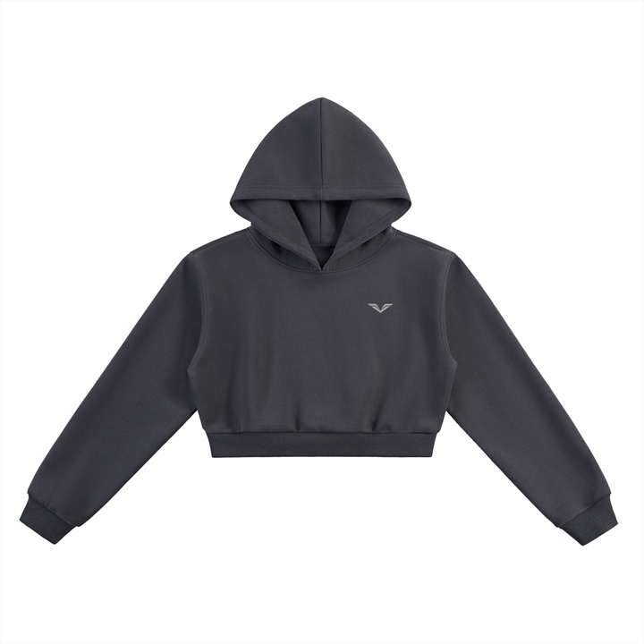 Wing Logo Essential Cropped Hoodie in Charcoal Gray, flat lay.