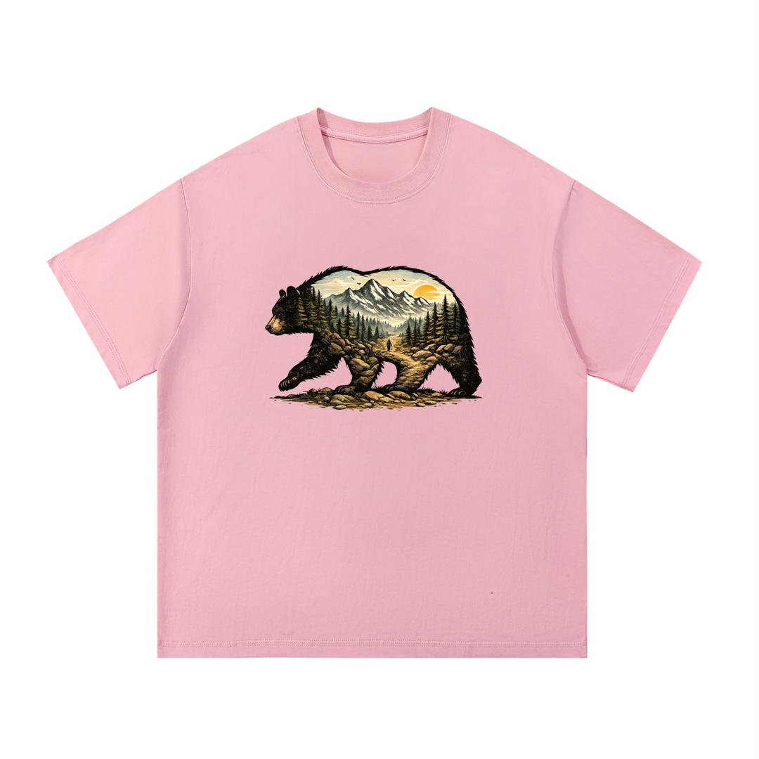 hiking lover Bear Double Exposure Mountain Landscape Tee
