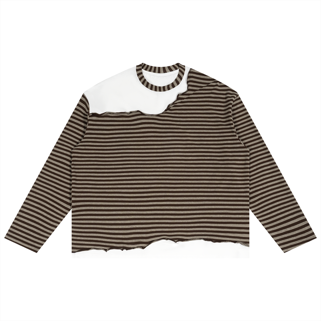 men t shirt Striped Panel Boxy Long Sleeve T-Shirt