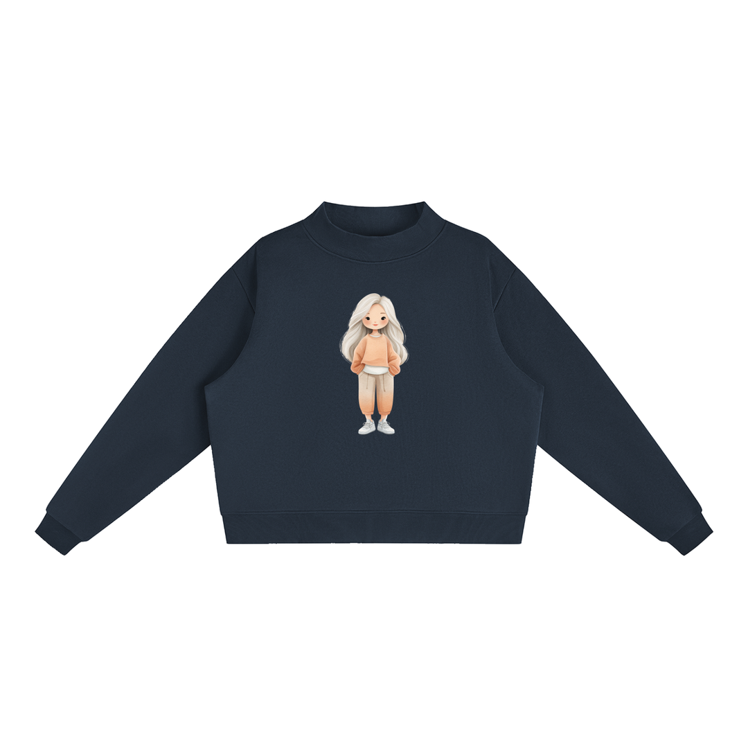 WOMEN GRAPHIC Essential Fleece Mock-Neck Crew Sweatshirt