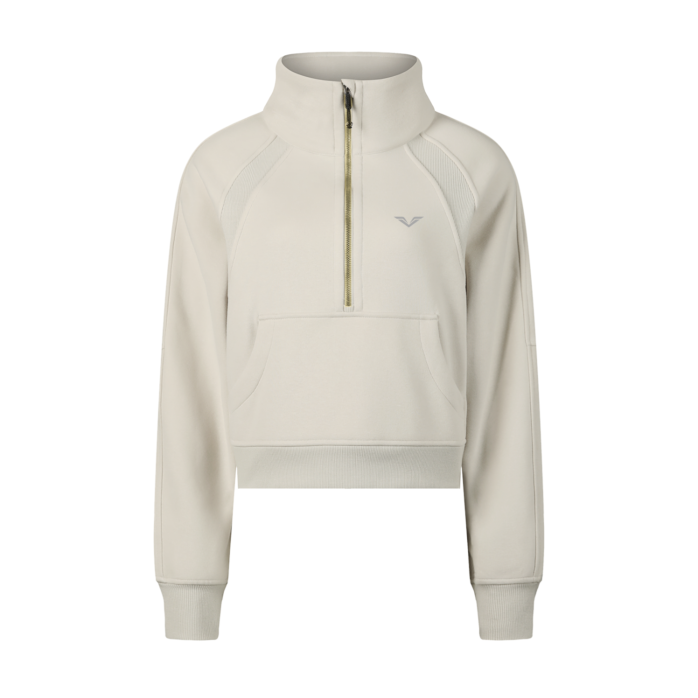 Wing Logo Cropped Half-Zip Hooded Sweatshirt in Apricot, flat lay.