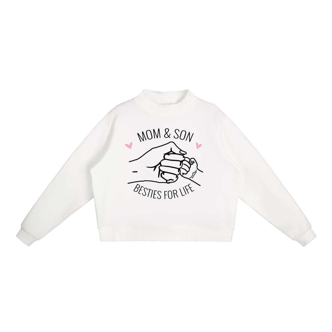 MOM LOVER  Essential Fleece Mock-Neck Crew Sweatshirt
