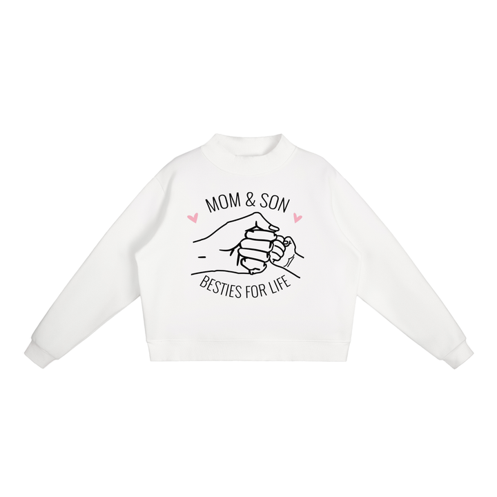 MOM LOVER  Essential Fleece Mock-Neck Crew Sweatshirt