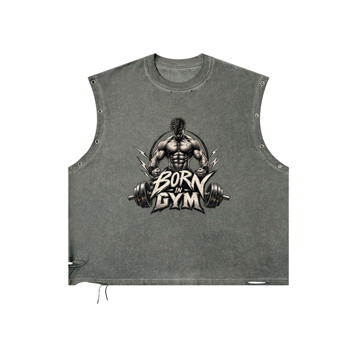 men graphic Distressed Grommet Eyelet Tank Top