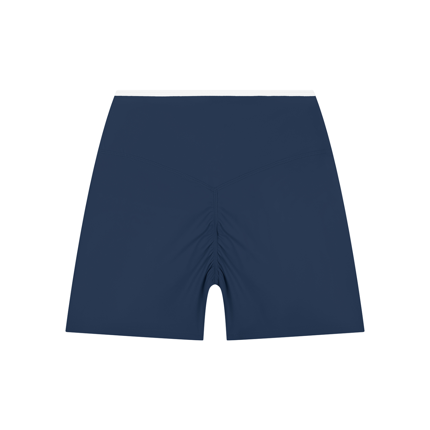 GALOVTE Colour-Block High-Rise Yoga Shorts in Navy Blue, back view.